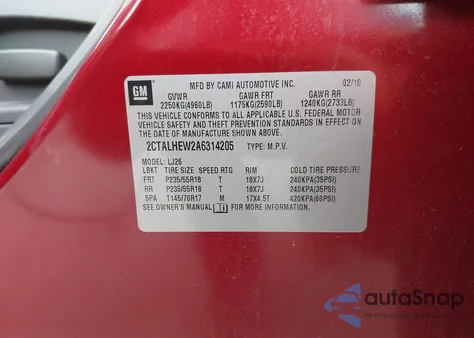 2010 GMC Terrain Slt-2 z USA, uszkodzony, nr VIN 2CTALHEW2A6314205